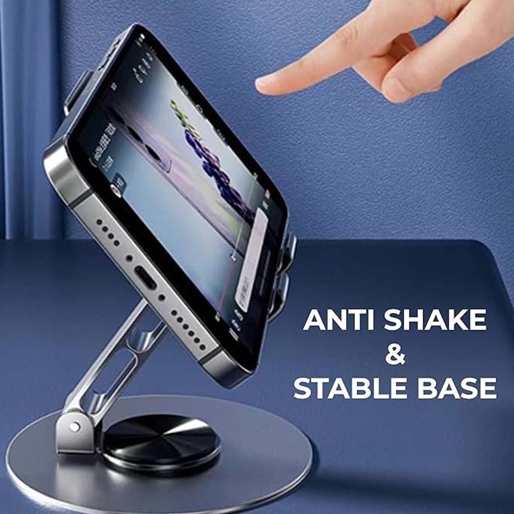 TECPHILE Phone Stand with anti-shake and stable base, supporting smartphones securely for smooth viewing and interaction.