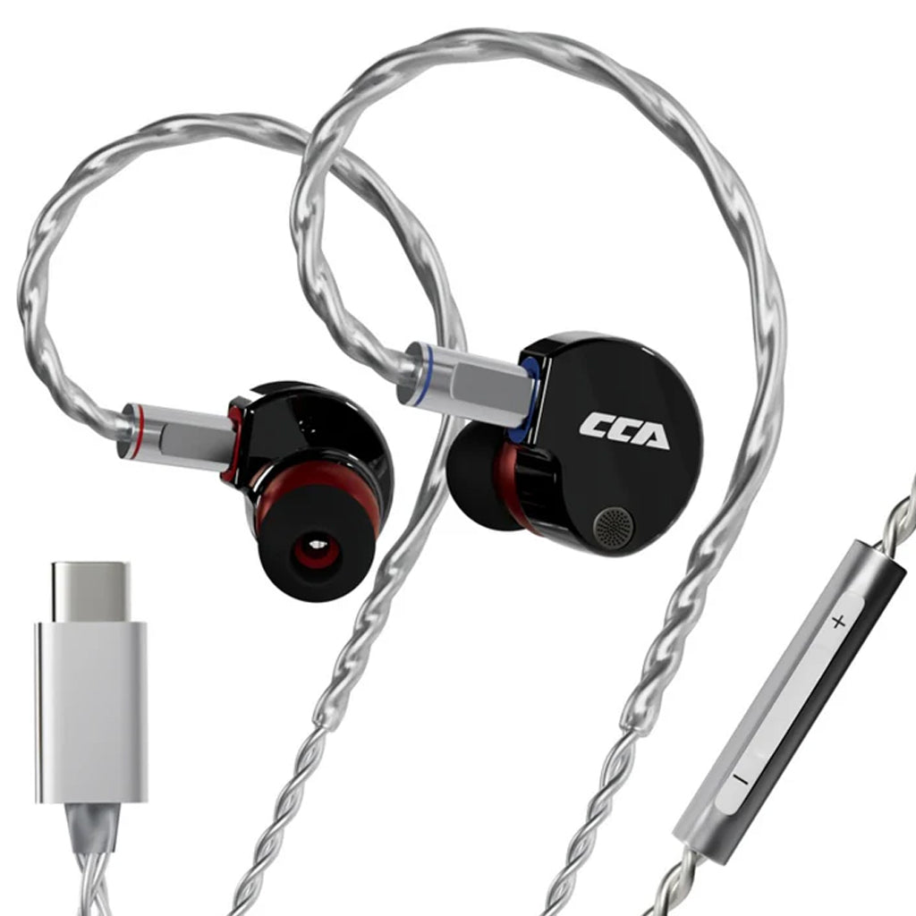 Dark grey CCA Phoenix IEM with Type-C and inline mic, delivering high-quality audio with modern compatibility.