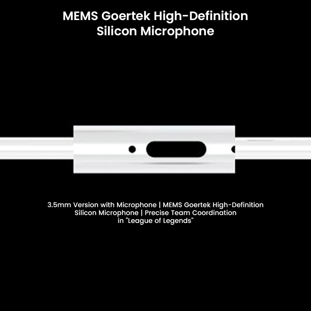 Close-up of MEMS Goertek high-definition silicon microphone on Cipher IEM cable for precise voice input in gaming and streaming.