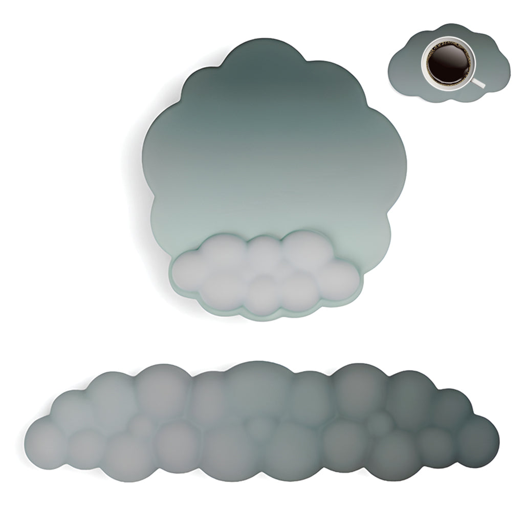 TECPHILE set of 2 memory foam keyboard and mouse wrist rest in cloud shape with matching coaster, ideal for ergonomic desk setup.