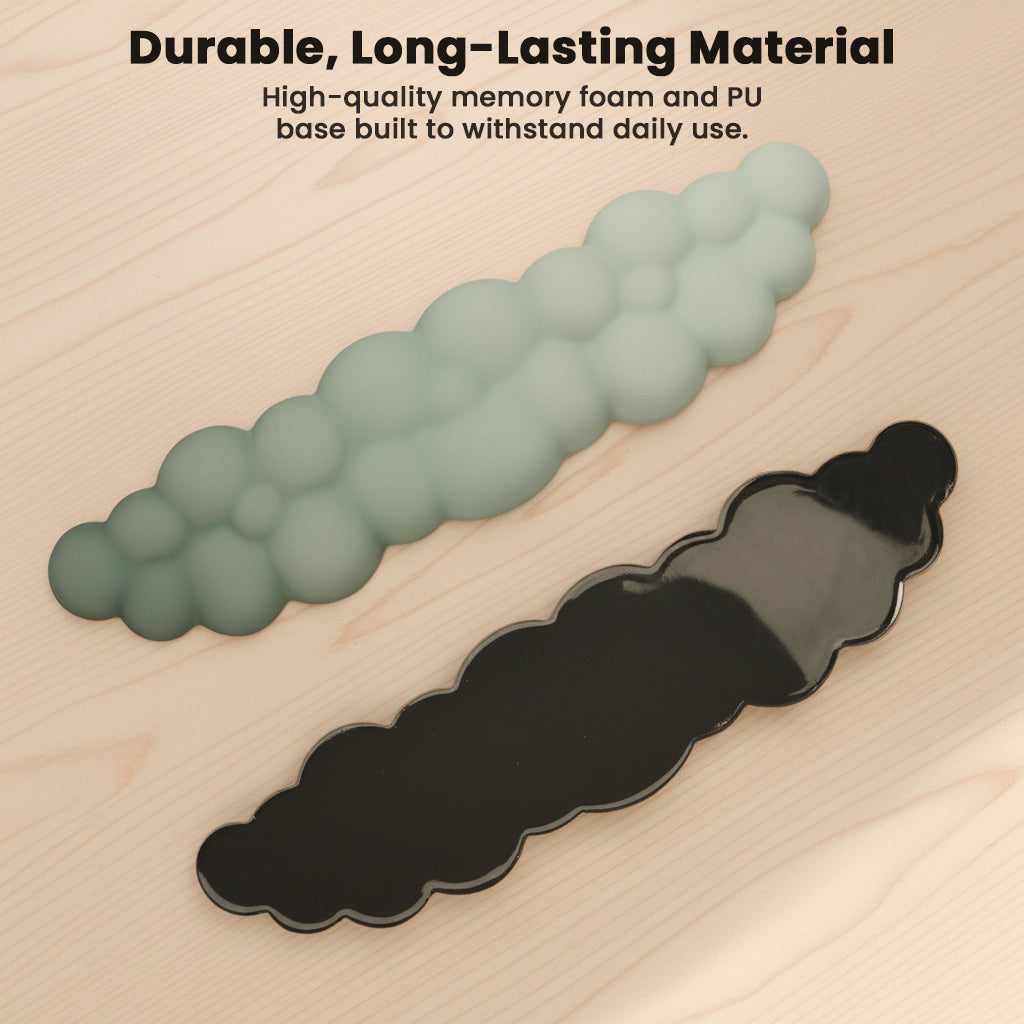 Durable TECPHILE memory foam wrist rests with PU base, designed for long-lasting daily use in ergonomic workspaces.