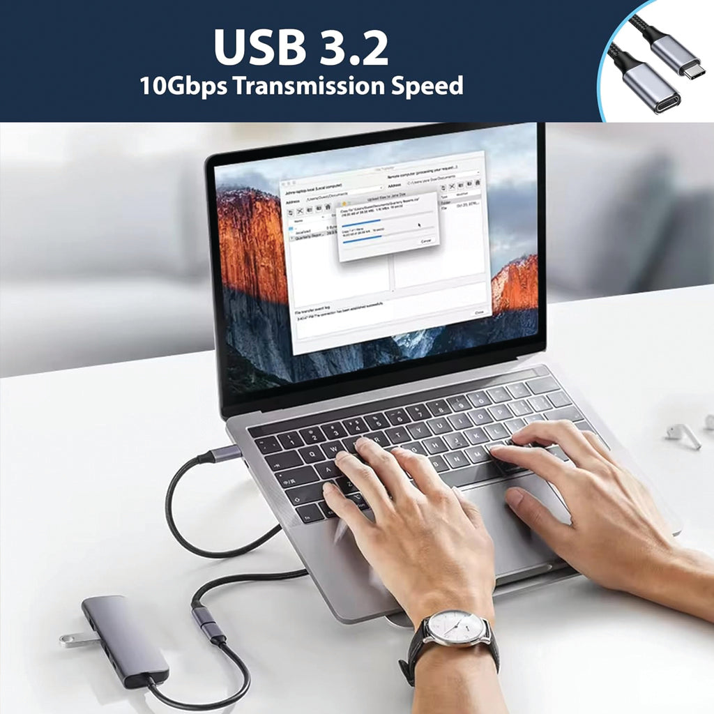 TECPHILE - USB 3.2 Type-C Male to Type-C Female PD Extension Cable