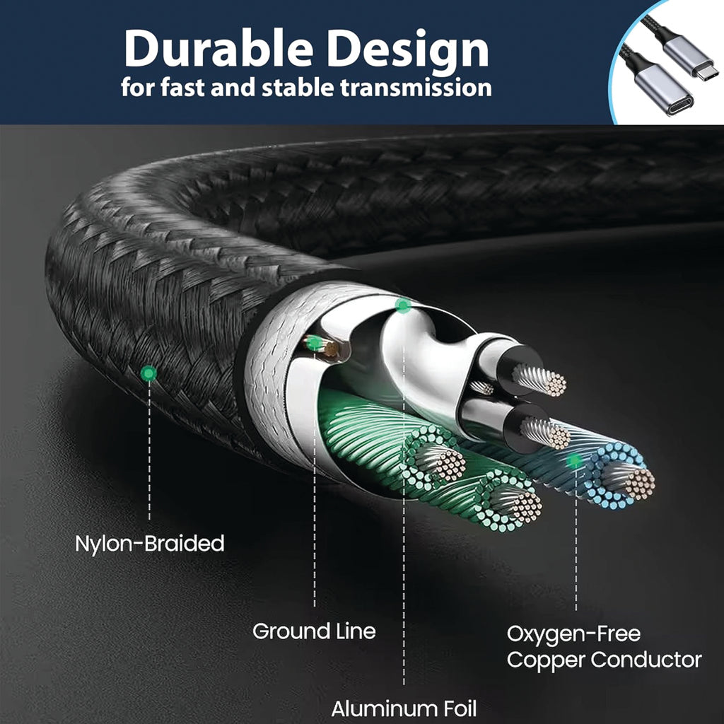 TECPHILE - USB 3.2 Type-C Male to Type-C Female PD Extension Cable