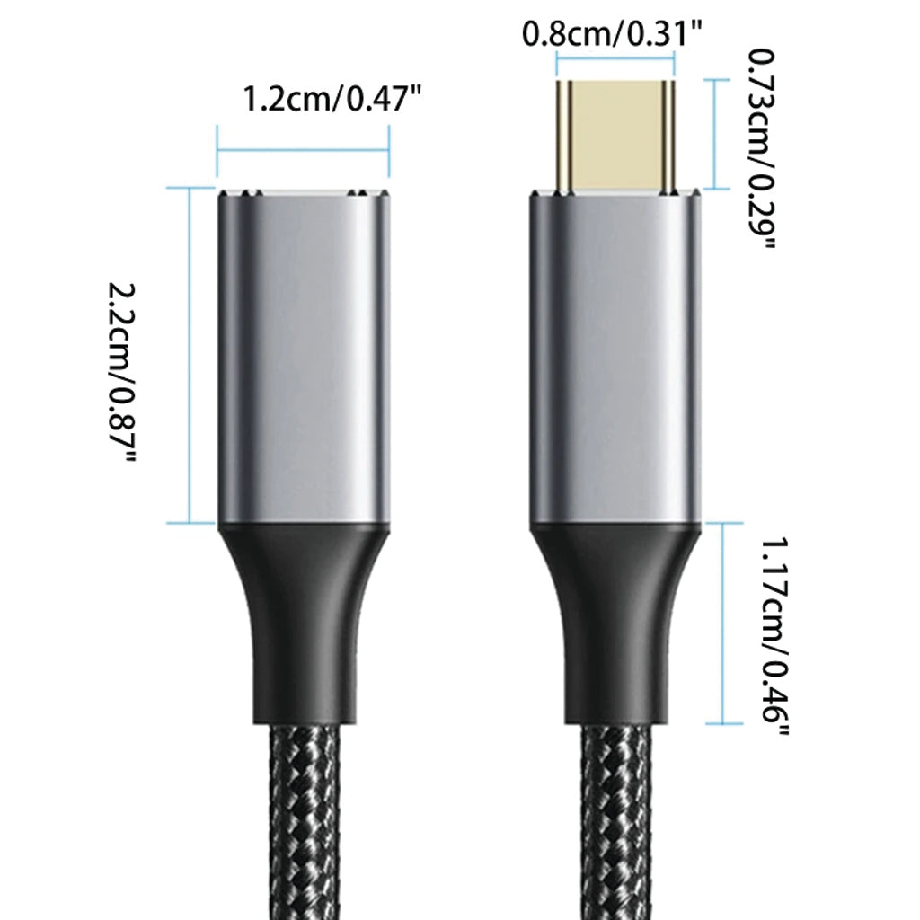 TECPHILE - USB 3.2 Type-C Male to Type-C Female PD Extension Cable