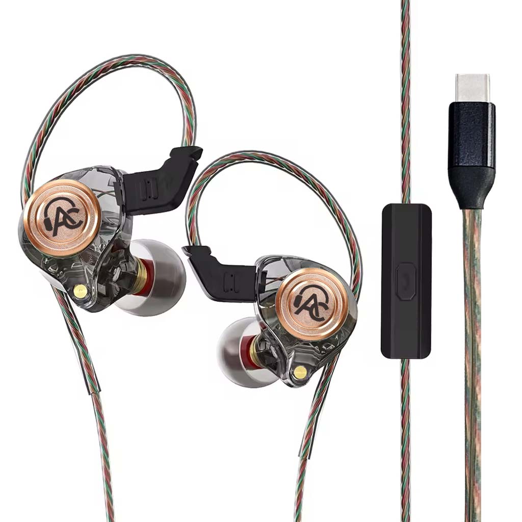 AUDIOCULAR BR Pro IEM with Type C Plug in black, featuring ergonomic design, HD mic, and oxygen-free copper cable for superior sound clarity.
