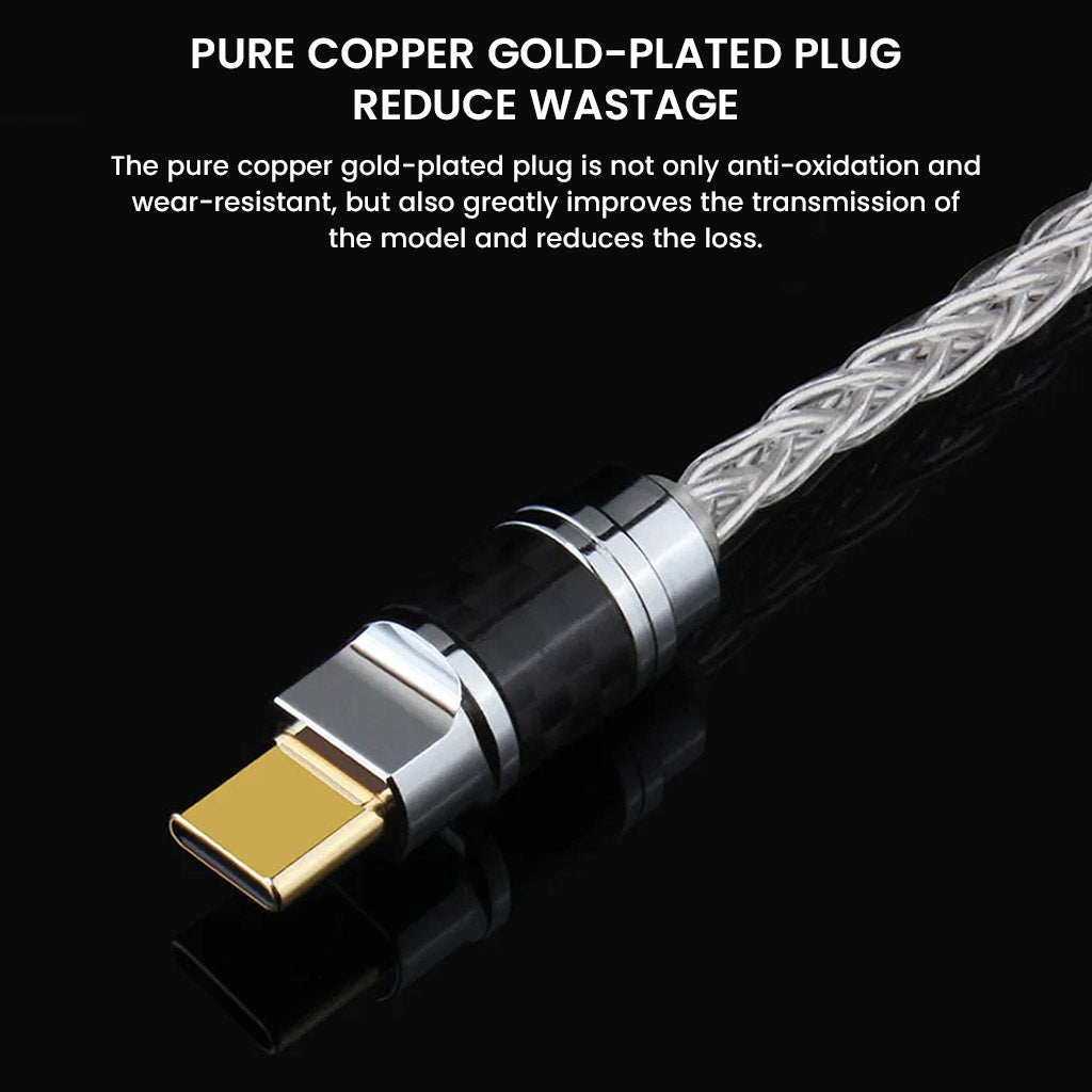 Gold-plated pure copper Type-C plug on Audiocular C13 cable reduces signal loss and enhances audio transmission efficiency.