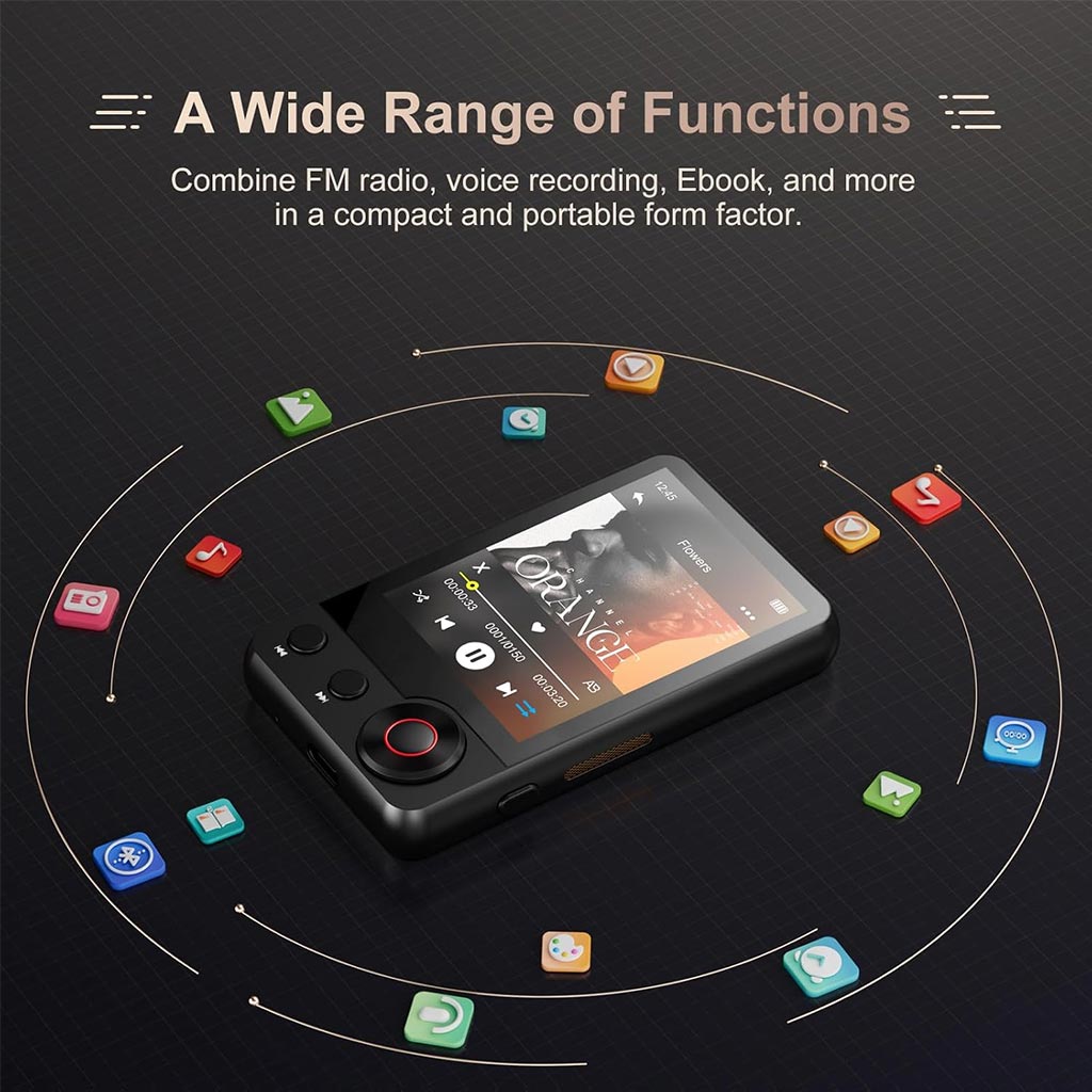 AUDIOCULAR M71 Mp3 Player offers multiple functions including FM radio, voice recording, and eBook reading in a compact portable form factor.