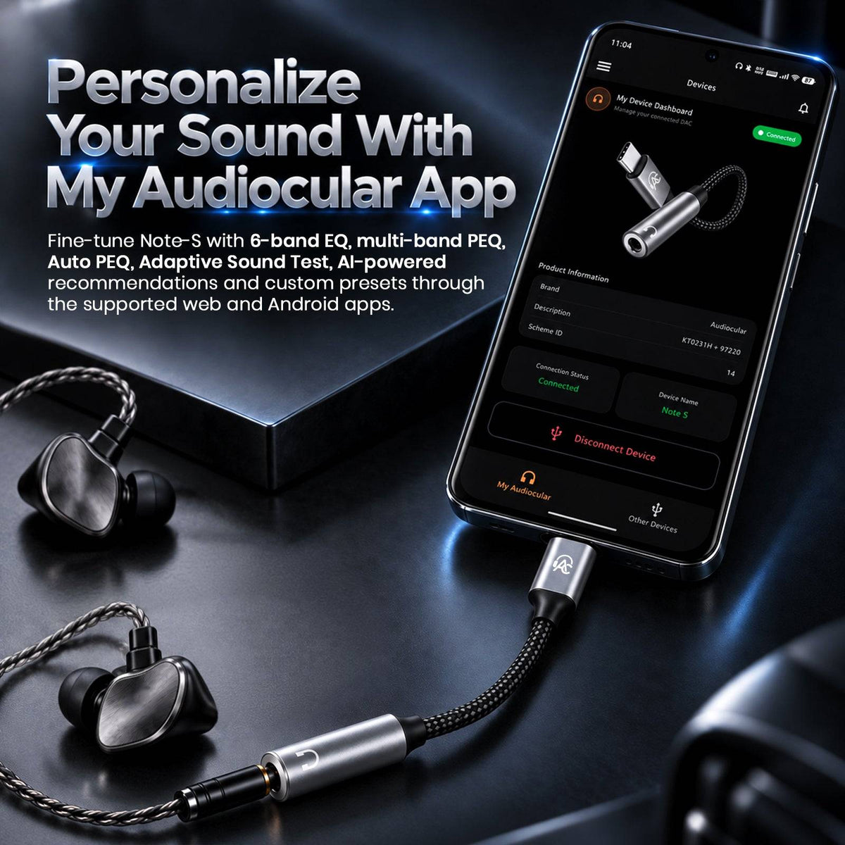 AUDIOCULAR - Note-S KT0231H + MAX97220 Type-C to 3.5mm Portable DAC & Amp