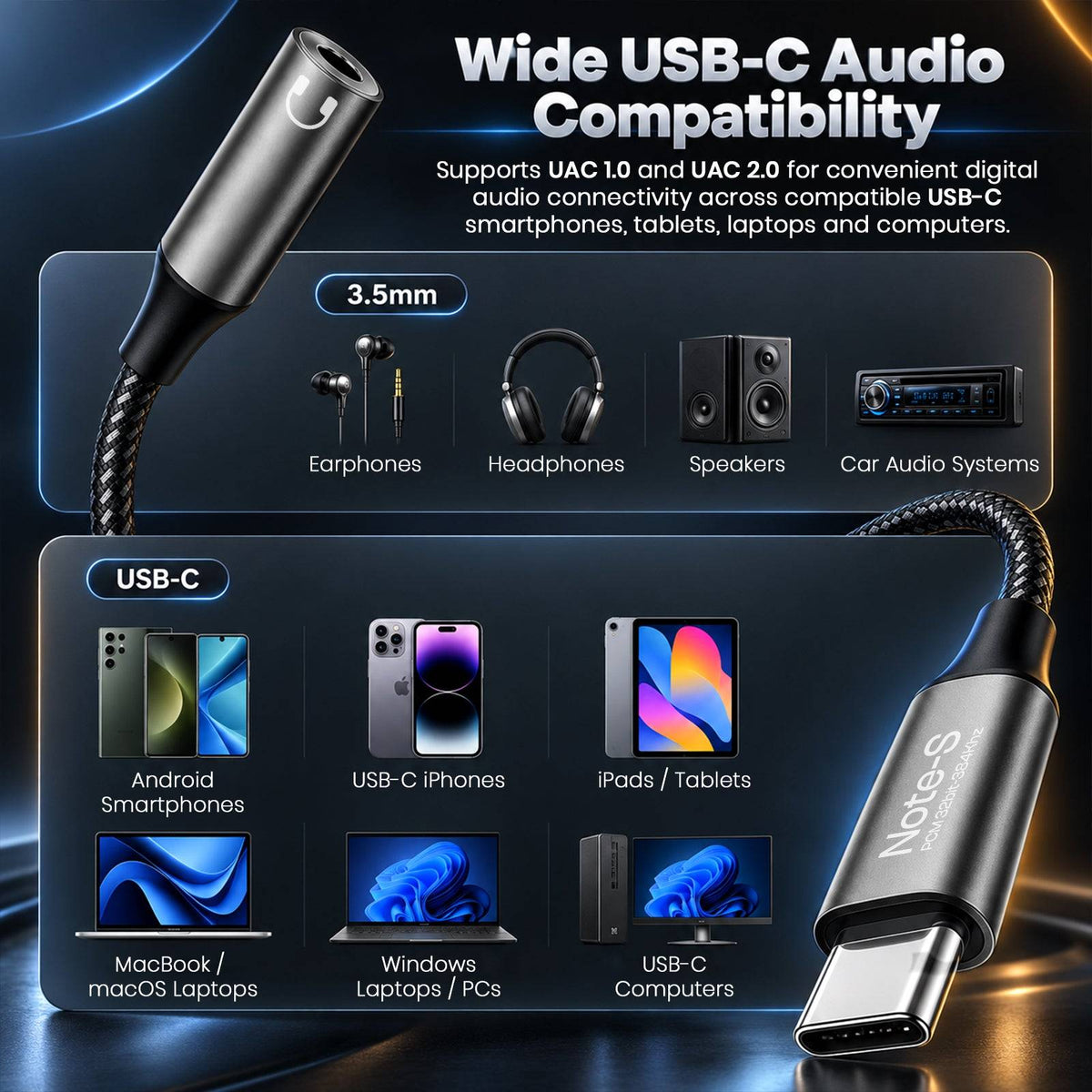 AUDIOCULAR - Note-S KT0231H + MAX97220 Type-C to 3.5mm Portable DAC & Amp