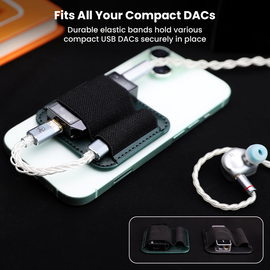 AUDIOCULAR Magnetic DAC Holster holding multiple compact USB DACs securely with durable elastic bands for universal compatibility.