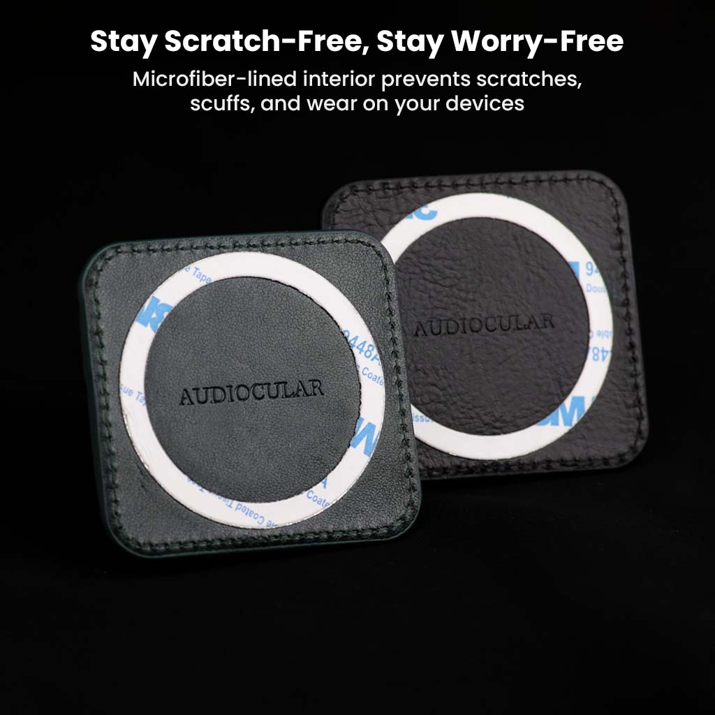 AUDIOCULAR DAC Holder with microfiber-lined interior and adhesive ring, designed to protect devices from scratches and scuffs.