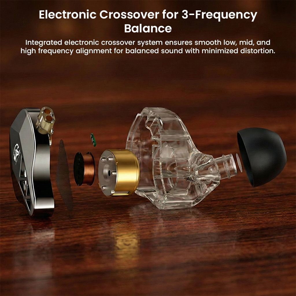 Exploded view of electronic crossover system for 3-frequency balance