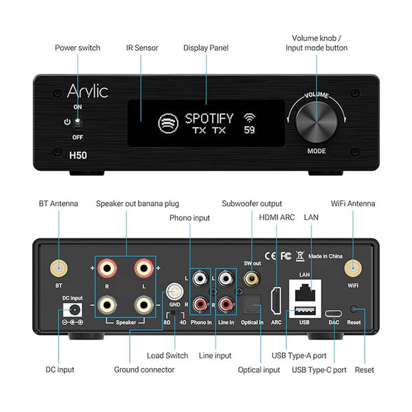 ARYLIC H50 Multiroom Stereo HiFi Amplifier & Streamer - 10