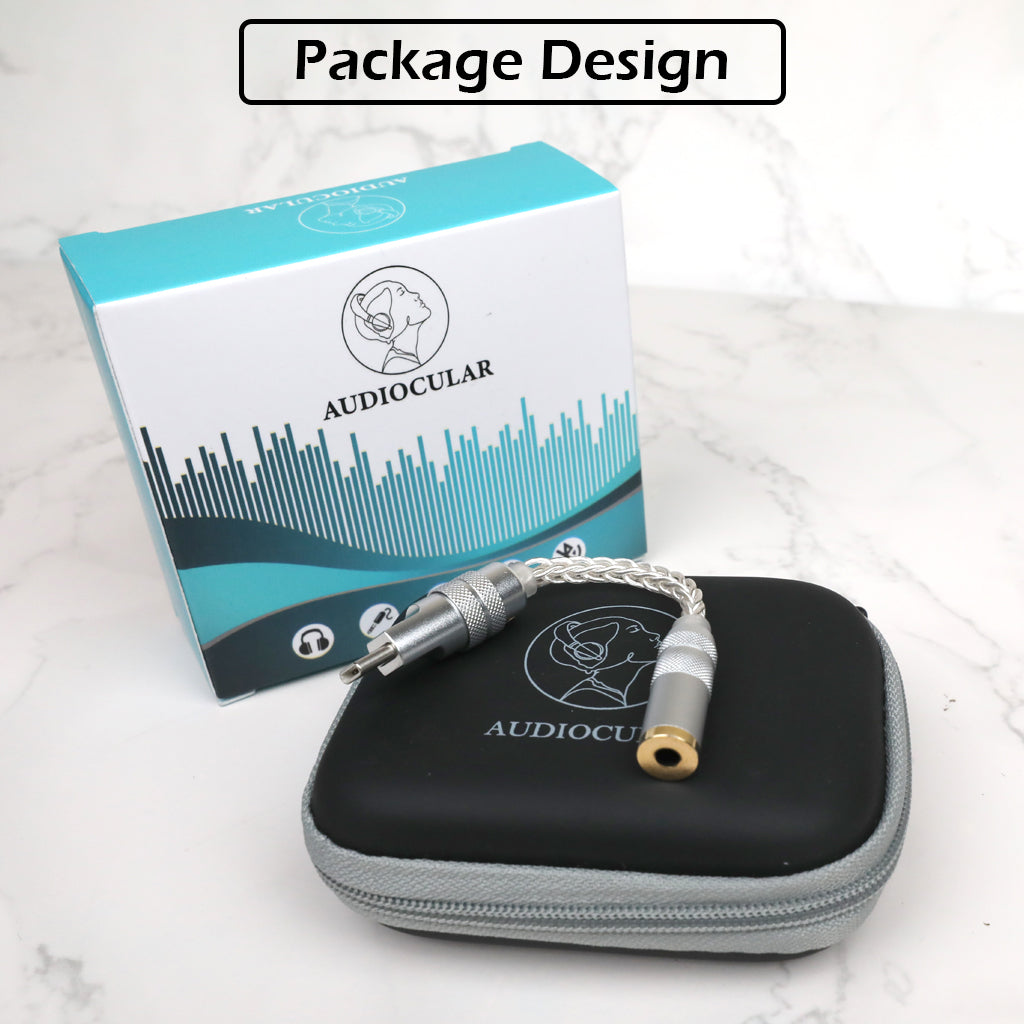 AUDIOCULAR D07 DAC Dongle with branded packaging and carrying case, designed for high-quality portable audio performance.