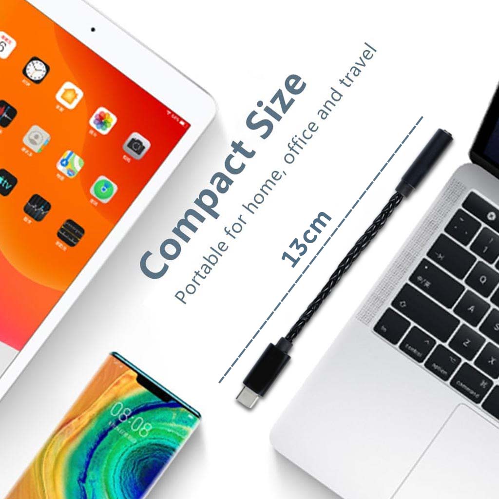Compact 13cm AUDIOCULAR DAC Dongle for USB-C devices, portable audio adapter for home, office, and travel use.