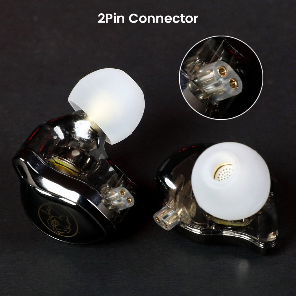 2-pin connector detail of AUDIOCULAR LEX In Ear Monitor, enabling easy cable replacement and upgrade for audiophiles.
