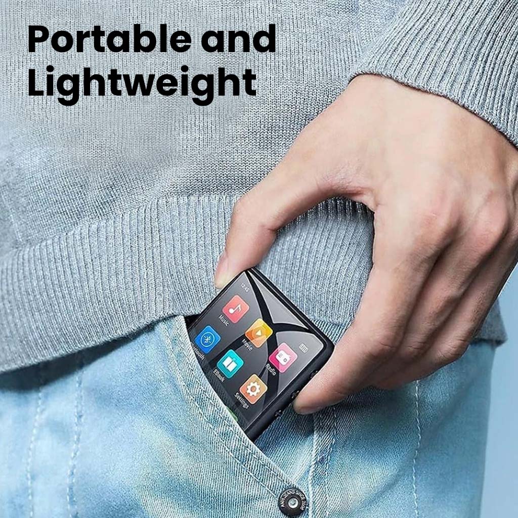 Compact and lightweight AUDIOCULAR M01 MP3 player easily fits into a jeans pocket, ideal for music on the go.