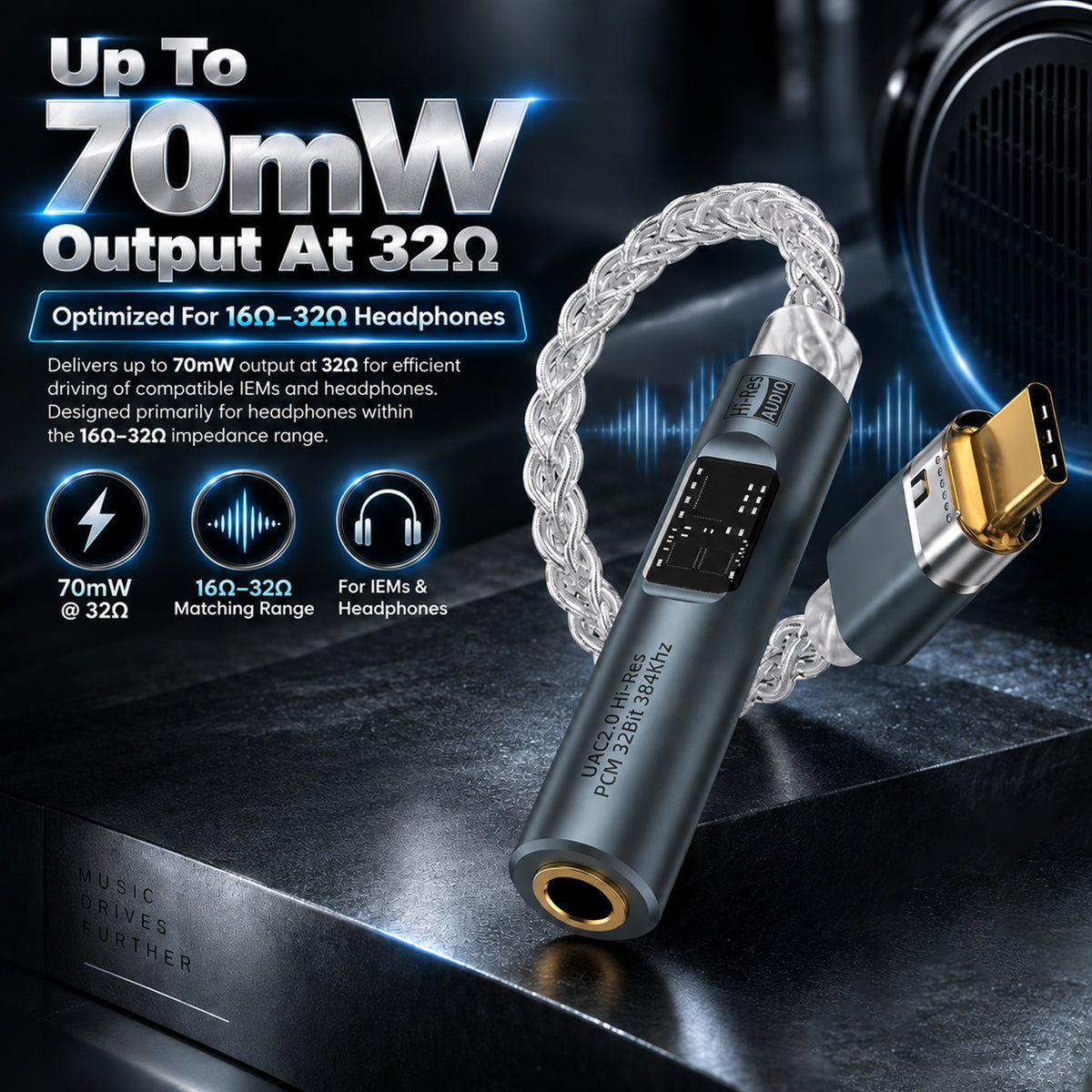 Image showcasing the wide compatibility of the silver braided OCC cable with various smartphones, laptops, and audio devices