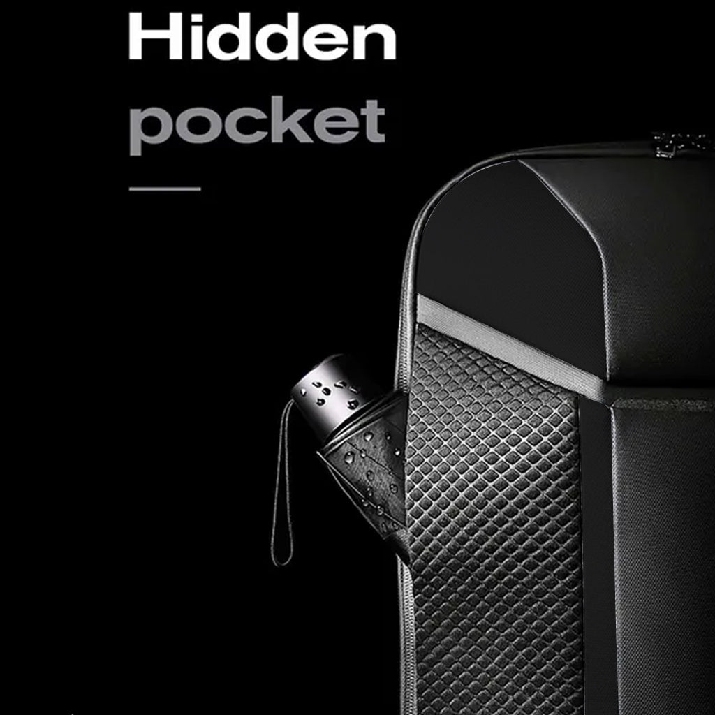 Close-up of hidden pocket on BANGE 7710 leather laptop bag, ideal for securing small valuables while traveling.