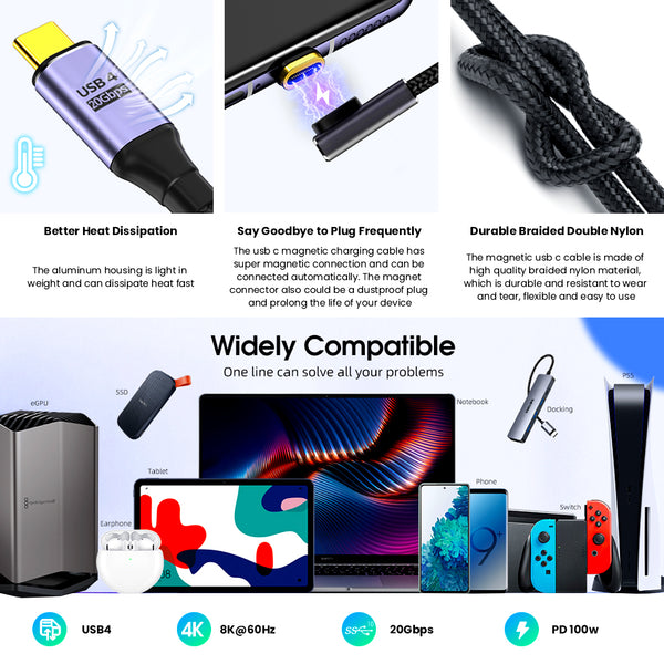 TECPHILE - 100W Magnetic Type C to Type C Fast Charging Cable - 2