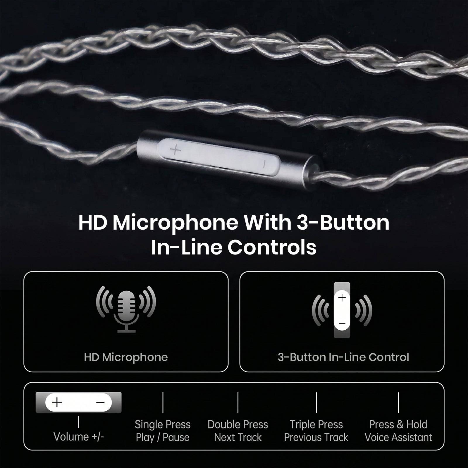 HD Microphone with inline controls for audio device
