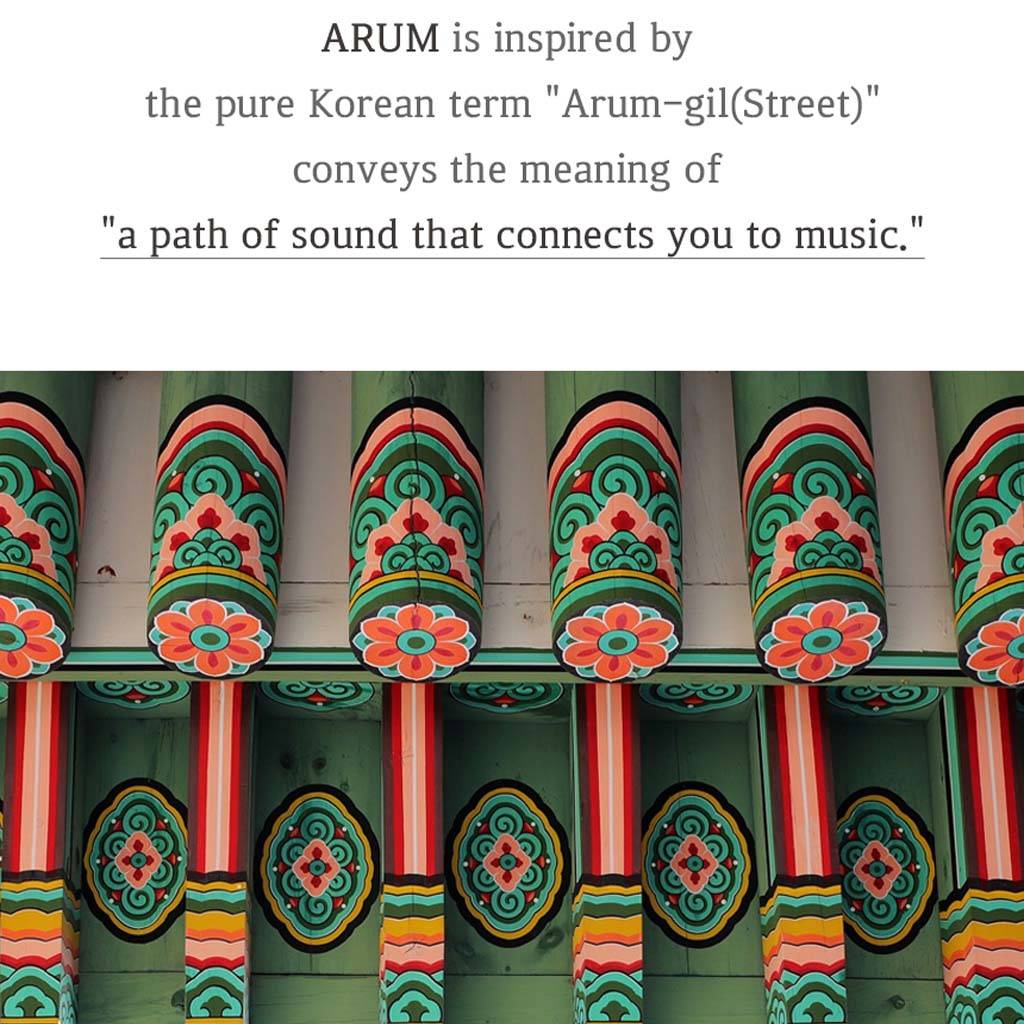 Inspirational quote explaining the meaning behind DIVINUS ARUM, highlighting its Korean roots and connection to music through sound.