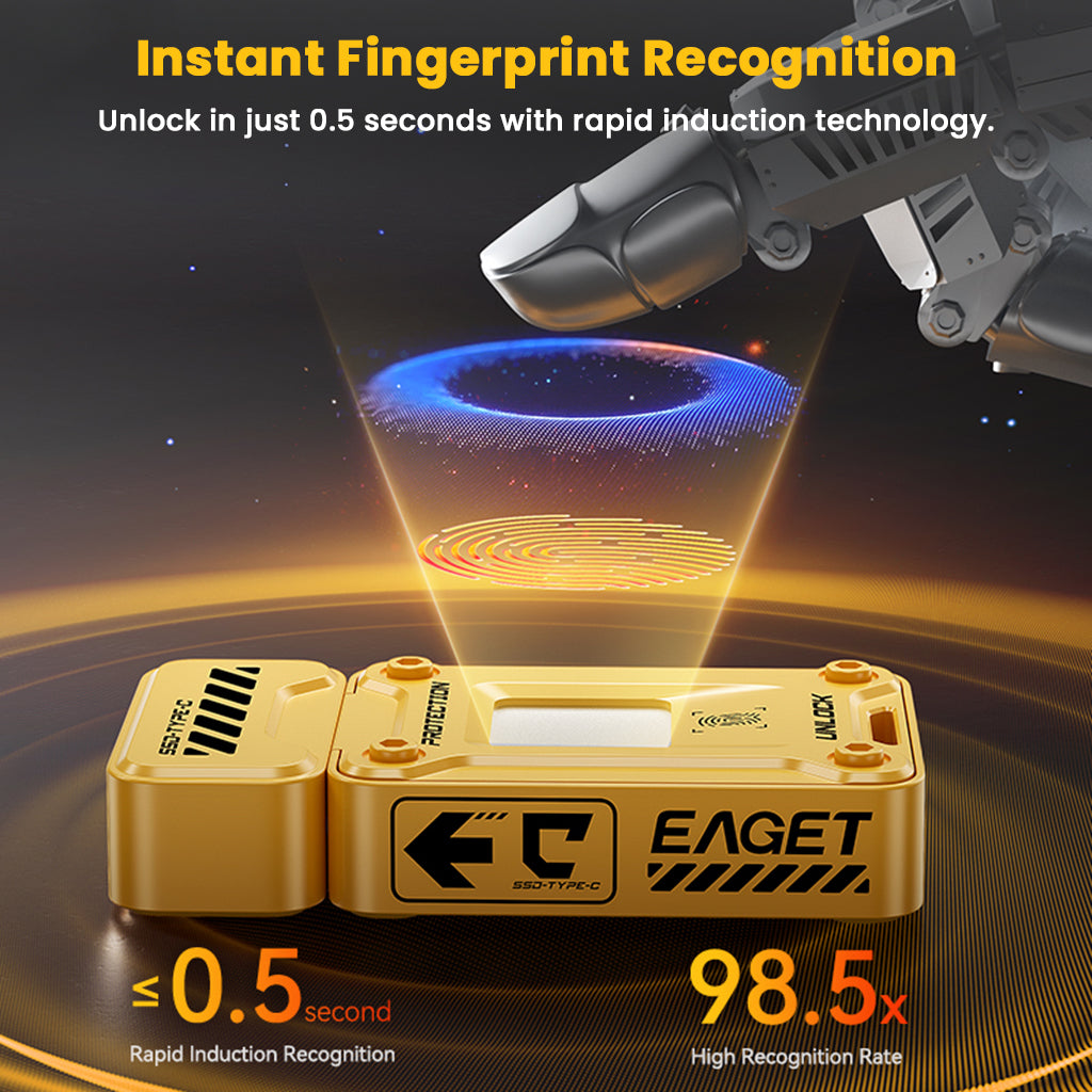 EAGET FU80 Pen Drive unlocks in under 0.5 seconds with 98.5% recognition rate using rapid fingerprint induction technology.