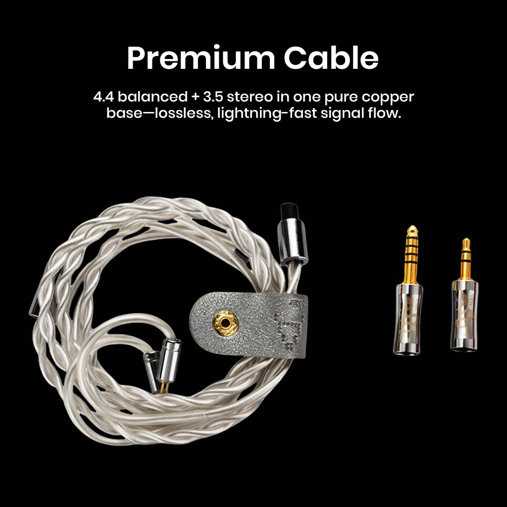 Premium 4.4mm balanced and 3.5mm stereo cable included with EarAcoustic VSA-V1 IEM, made of pure copper for lossless audio.