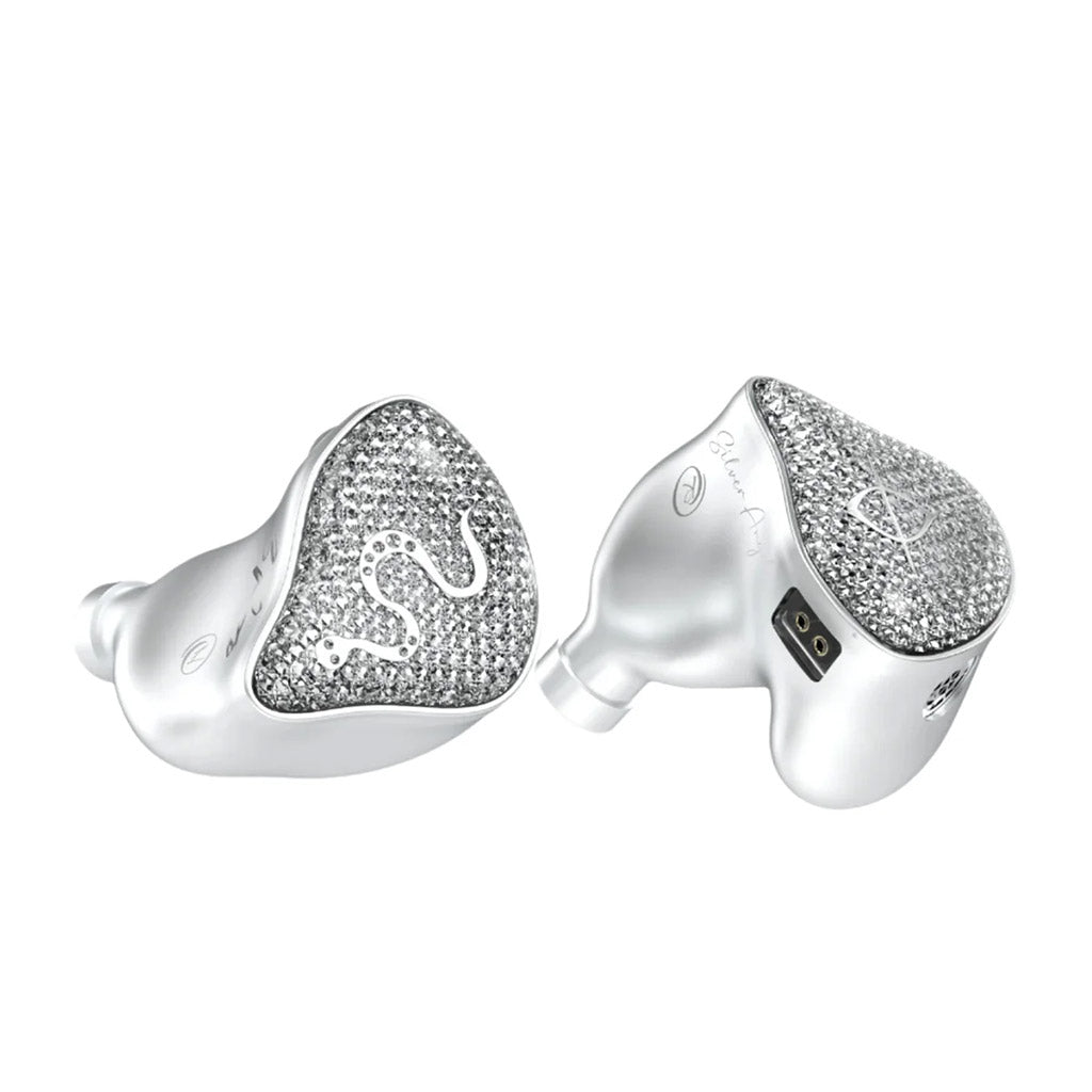 EarAcoustic Audio - SPA-Hi End Dynamic Driver IEM in silver with a diamond-textured faceplate, offering premium sound and stylish design for audiophiles.