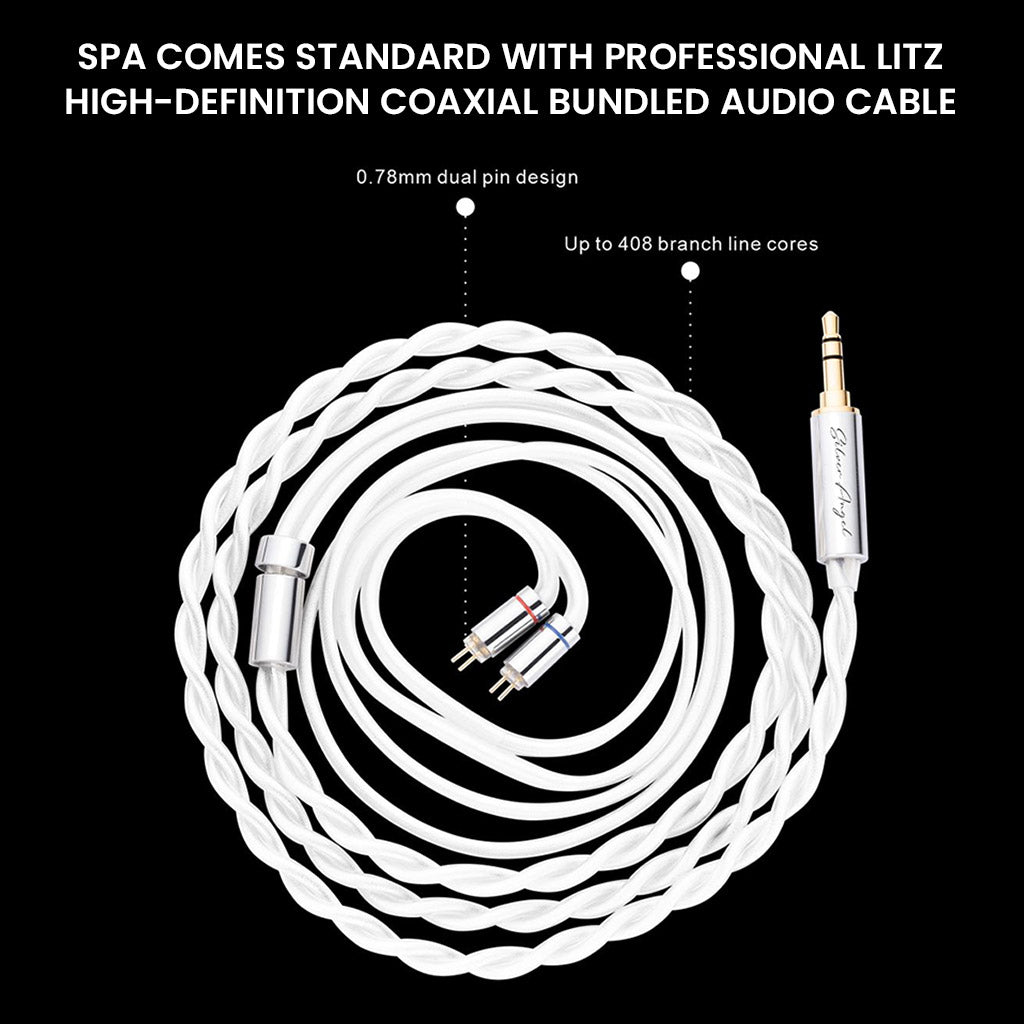 EarAcoustic Audio - SPA-Hi End Dynamic Driver IEM features a professional Litz high-definition coaxial audio cable with 0.78mm dual pin design. Includes up to 408 branch line cores for superior sound transmission and clarity.