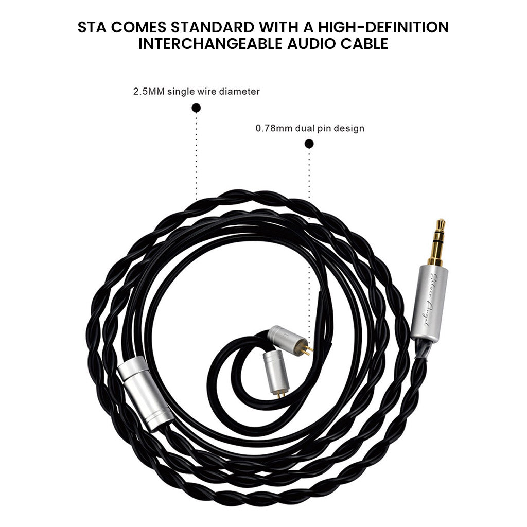 High-definition interchangeable audio cable with 0.78mm dual pin and 2.5mm wire diameter for EARACOUSTIC STA in-ear monitors.