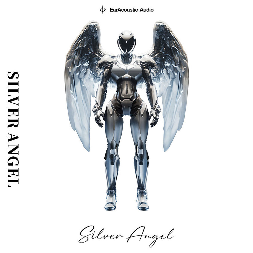 Futuristic Silver Angel artwork representing the EARACOUSTIC AUDIO STA IEM series, symbolizing innovation and elegance.