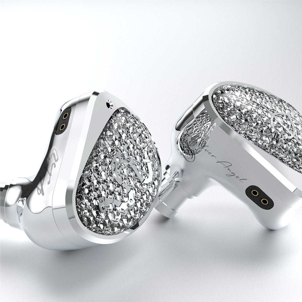 EARACOUSTIC AUDIO - Dual Driver IEM with silver crystal faceplate and ergonomic design for premium in-ear audio performance.