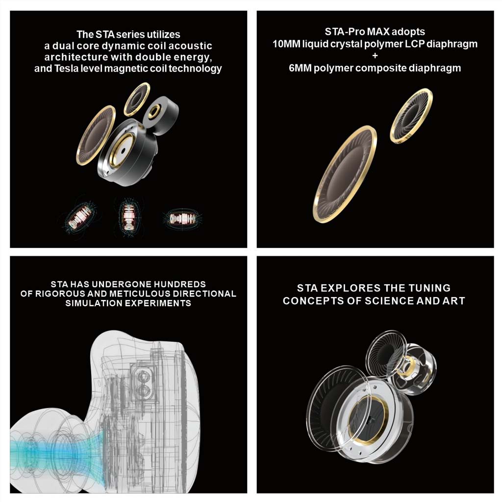 EarAcoustic STA Pro Max houses a dual dynamic driver setup, a 10mm LCP and 6mm Polymer Composite diaphragm