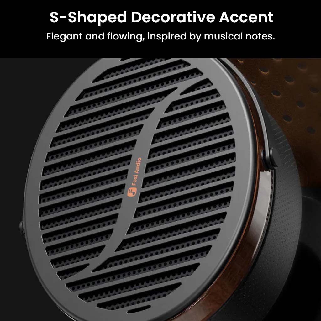 S-shaped decorative accent on Fosi Audio i5 headphones, inspired by musical notes for a stylish and elegant look.
