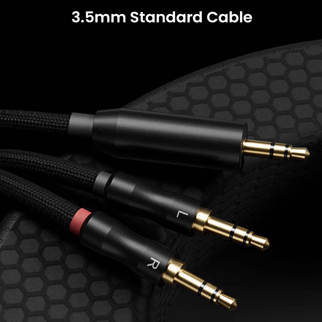 3.5mm standard audio cable for Fosi Audio i5 headphones, featuring gold-plated connectors for reliable signal transmission.