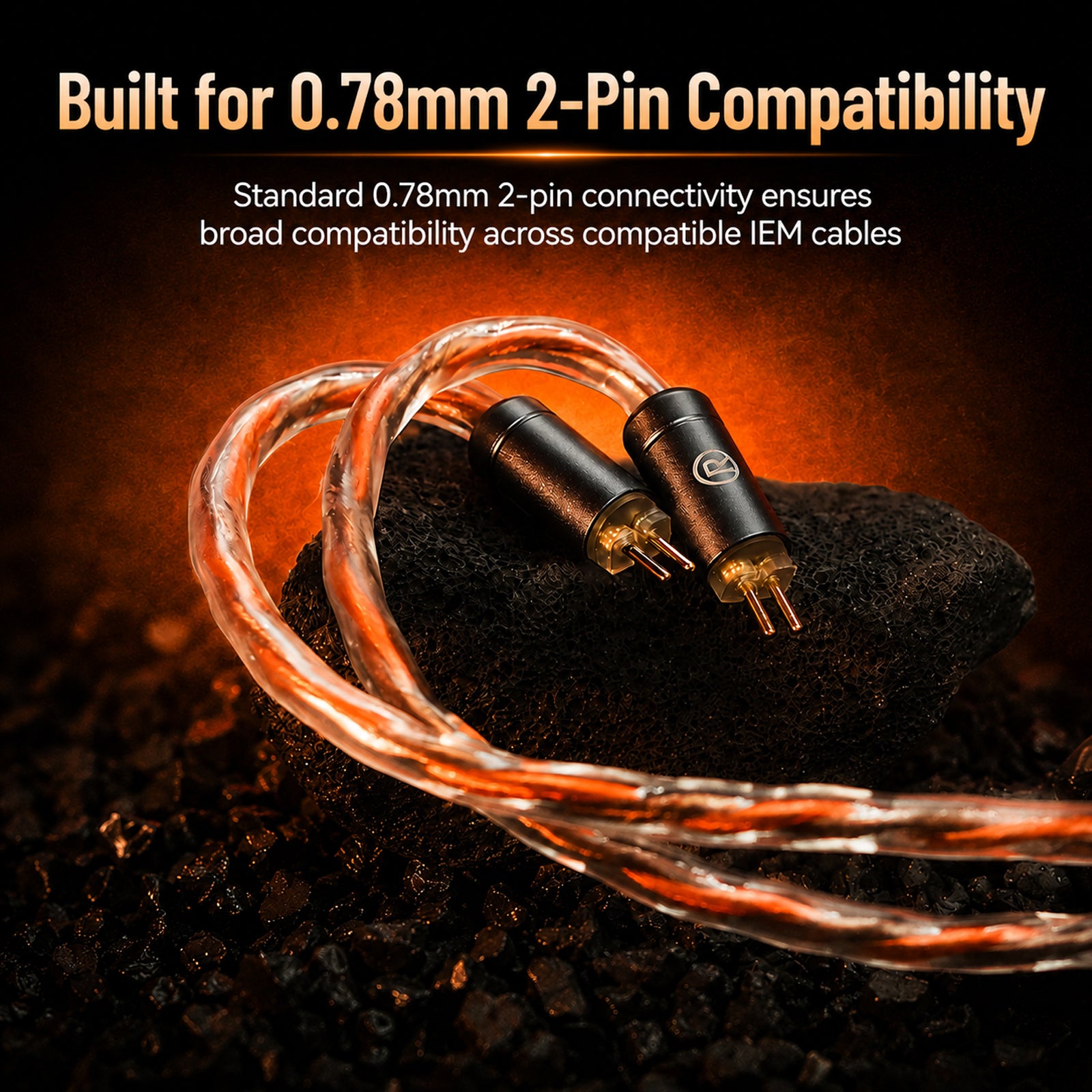 Braided copper and silver audio cables with 3.5mm jack, designed for maximum flexibility and broad compatibility with in-ear monitors