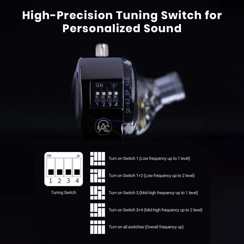 KZ Castor Pro x features a high-precision tuning switch with four customizable sound profiles for personalized audio experience.