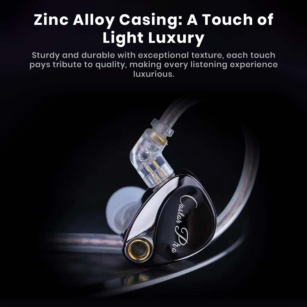 Close-up of KZ Castor Pro x IEM with zinc alloy casing, offering a premium look and durable build for luxurious audio experience.