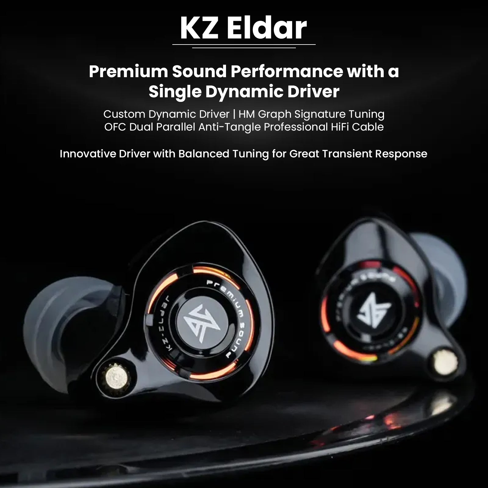 KZ Eldar product promotional image with branding and features