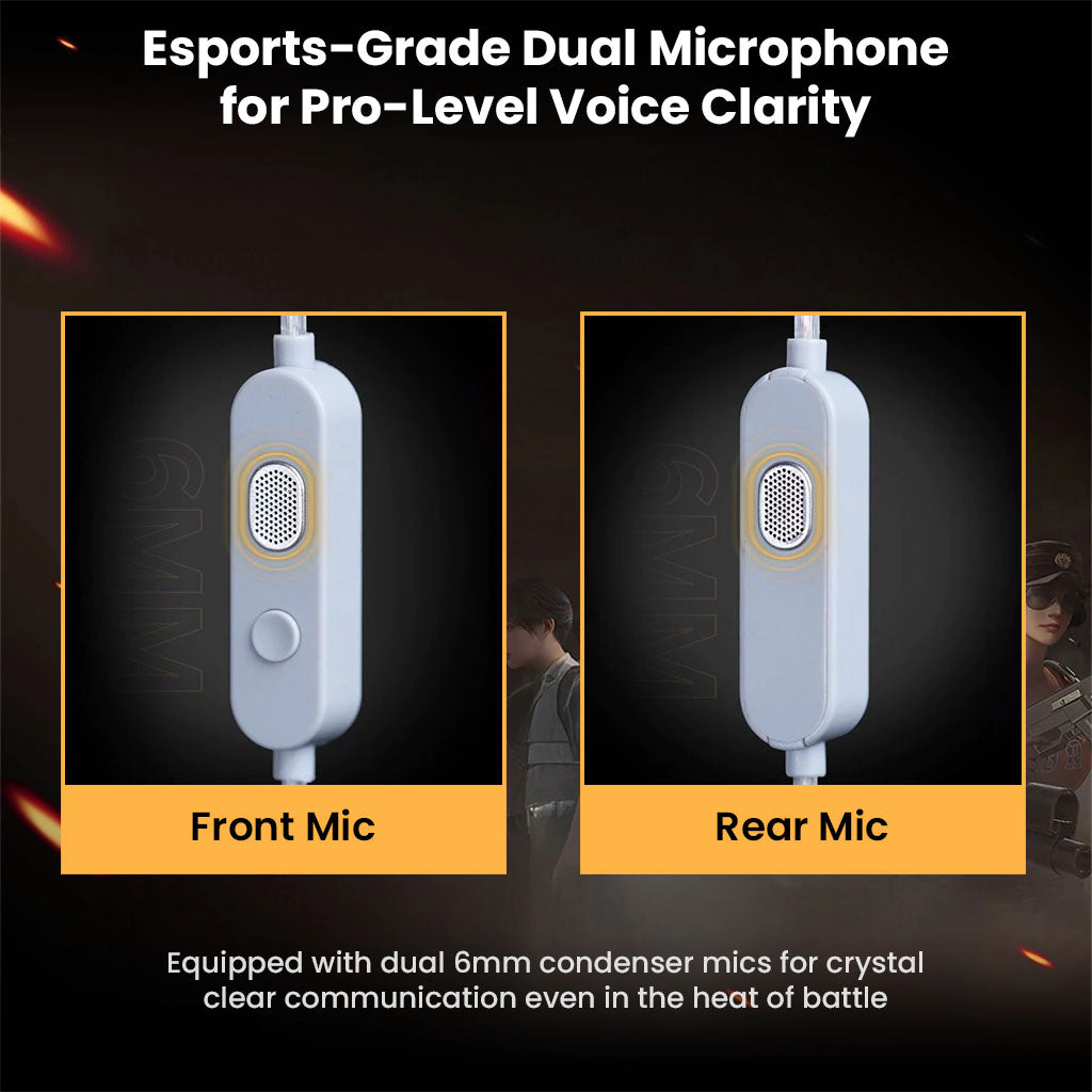 Dual 6mm condenser microphones on KZ - Gale Gaming IEMs for esports-grade voice clarity with front and rear mic configuration.