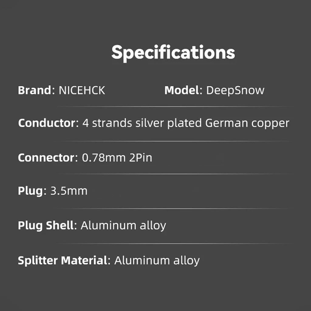 Nicehck DeepSnow 4-core cable for iems specs