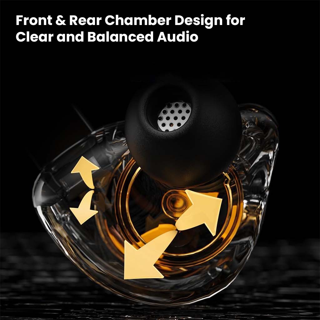 QKZ-ENZO IEM features front and rear chamber design to deliver clear, balanced audio ideal for professional and casual listening.