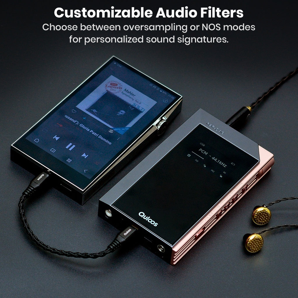 QULOOS - MUB5 DAC/AMP with customizable oversampling and NOS filter modes for tailored audio experiences and sound tuning.