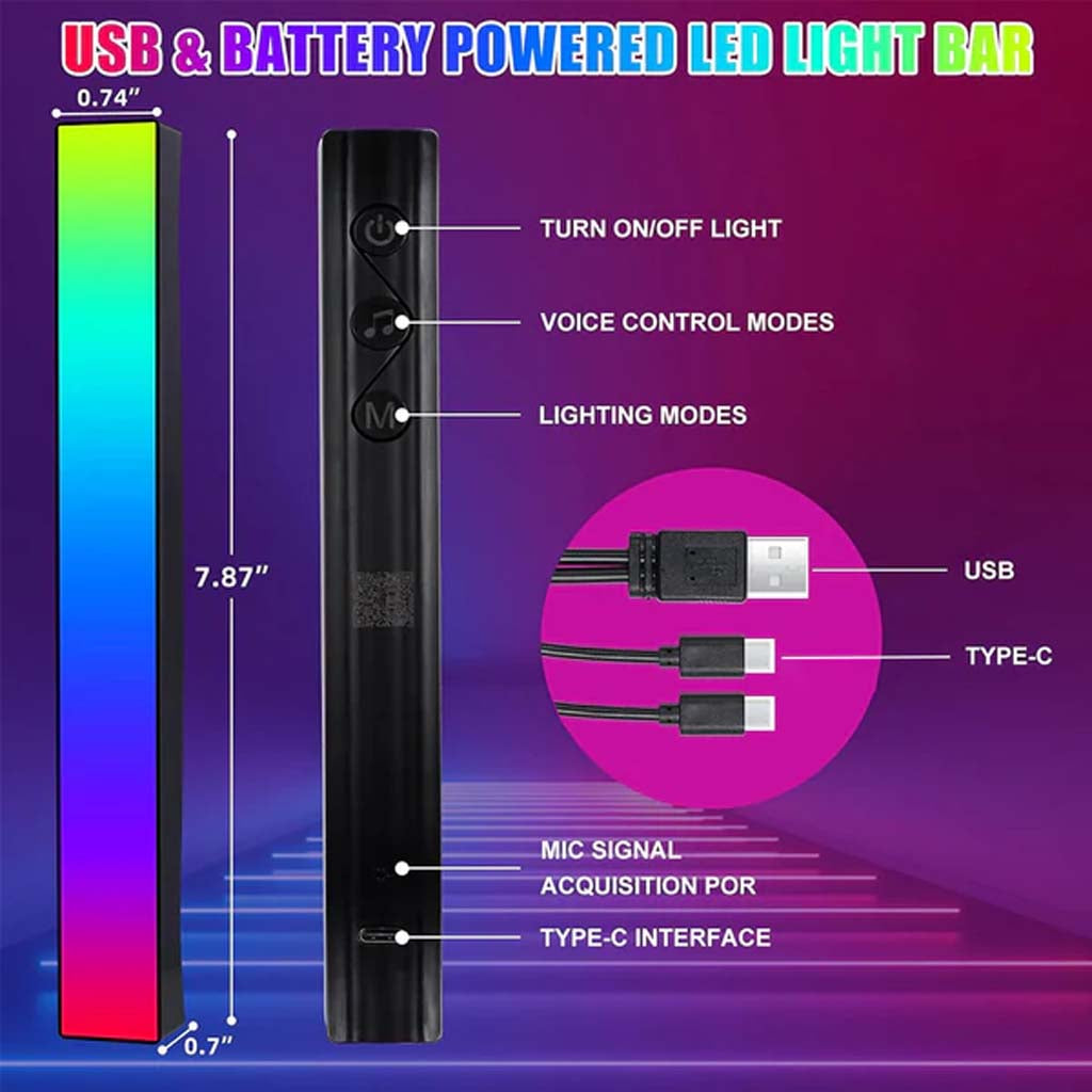 TECPHILE - RGBIC Rhythm Light Bar LED Light with Music Sync (Pair)