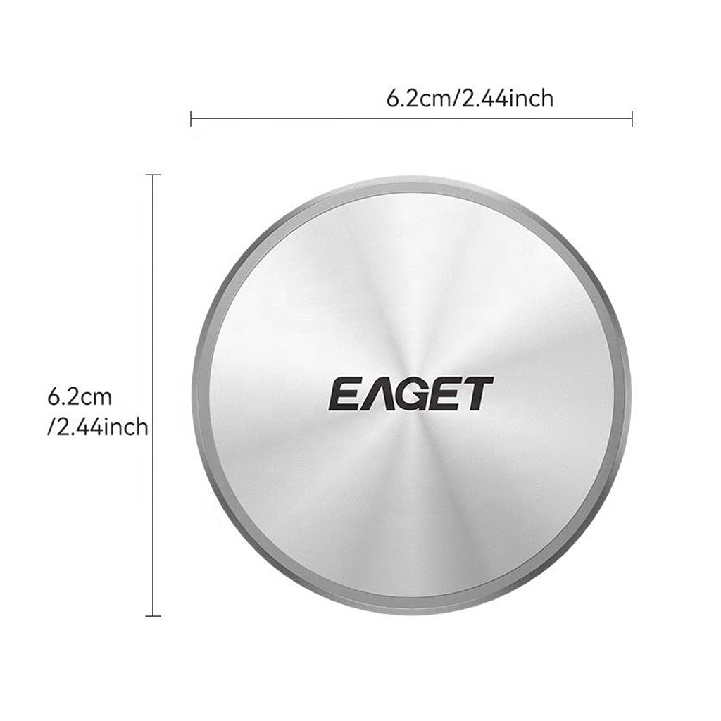 Top view of EAGET SE980 Magnetic SSD Enclosure with 6.2cm diameter, designed for 2230 and 2242 M.2 NVMe SSDs in a compact form factor.