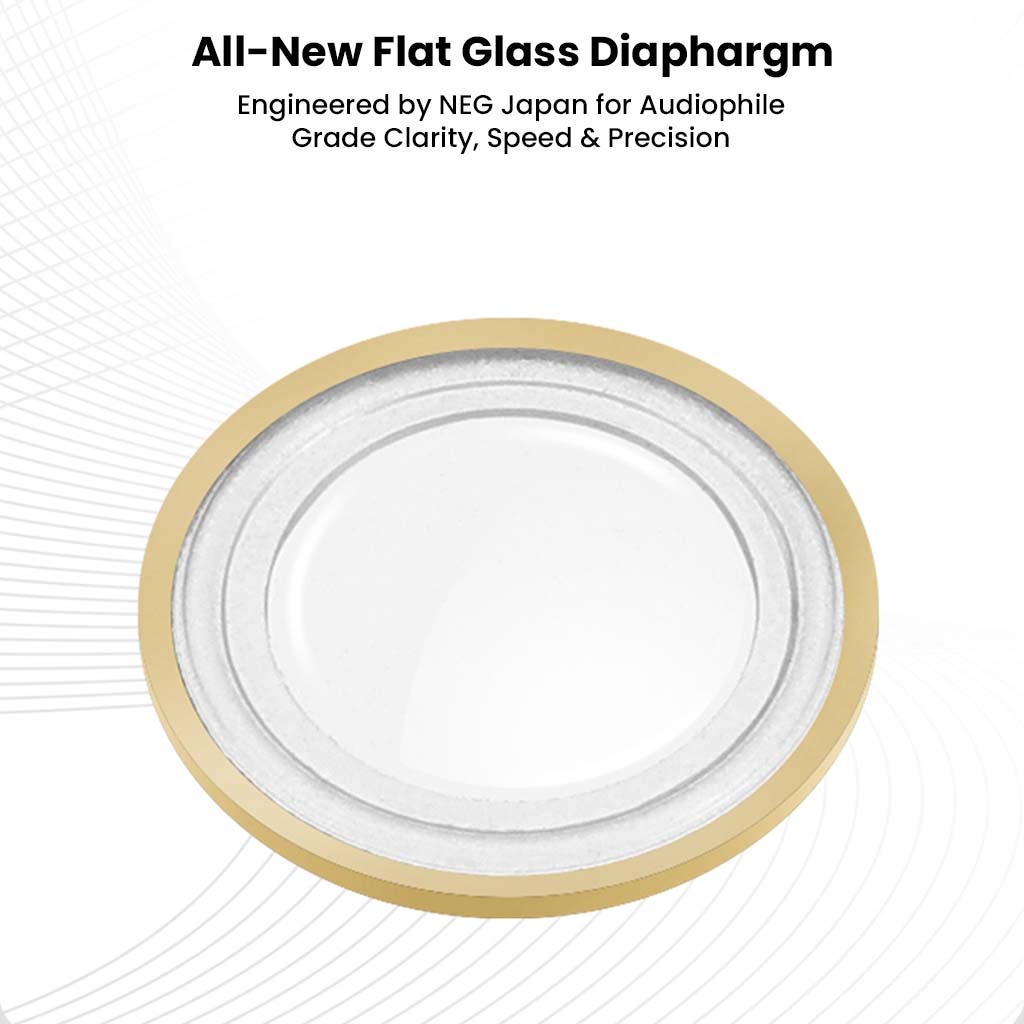 Flat glass diaphragm in SIVGA Que UTG IEM engineered by NEG Japan for audiophile-grade clarity, speed, and precision.