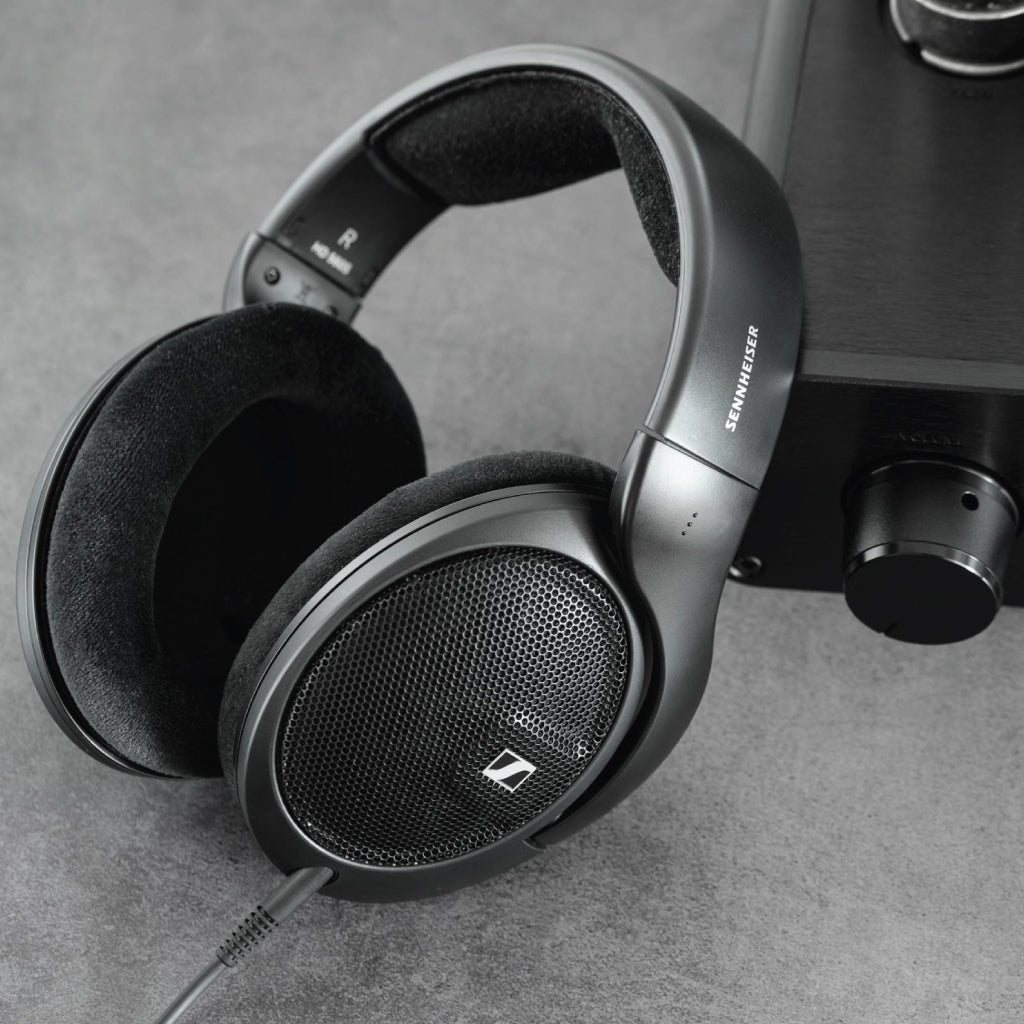 Top view of Sennheiser HD 560S open-back headphones with plush ear cushions, designed for comfort during extended analytical listening sessions.