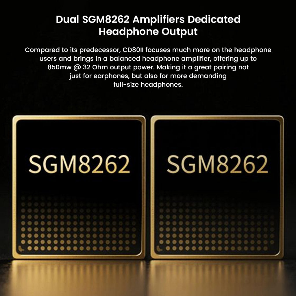 Shanling CD80II CD Player with dual SGM8262 amplifiers offers 850mW @ 32Ω balanced headphone output for high-performance audio listening.