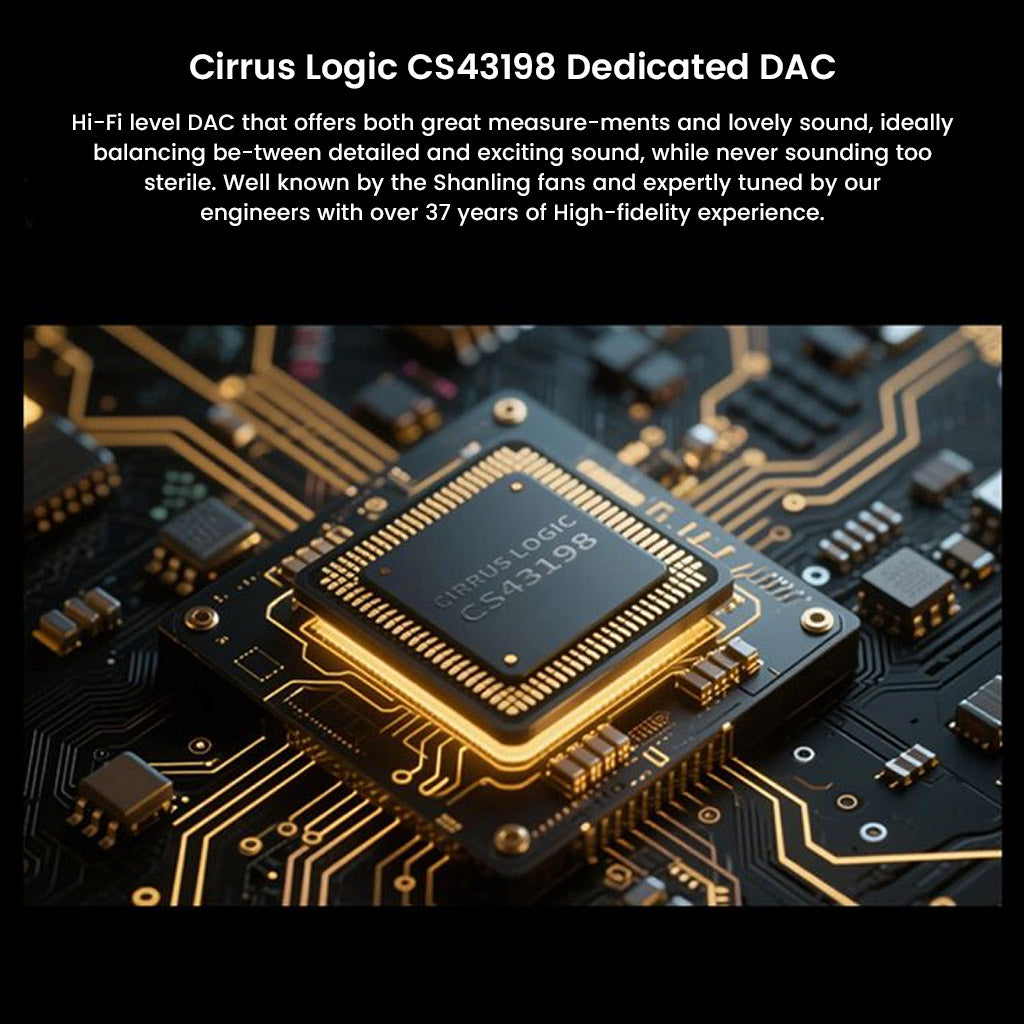 Cirrus Logic CS43198 DAC chip in Shanling CD80II CD Player delivers detailed, balanced Hi-Fi sound with over 37 years of tuning expertise.